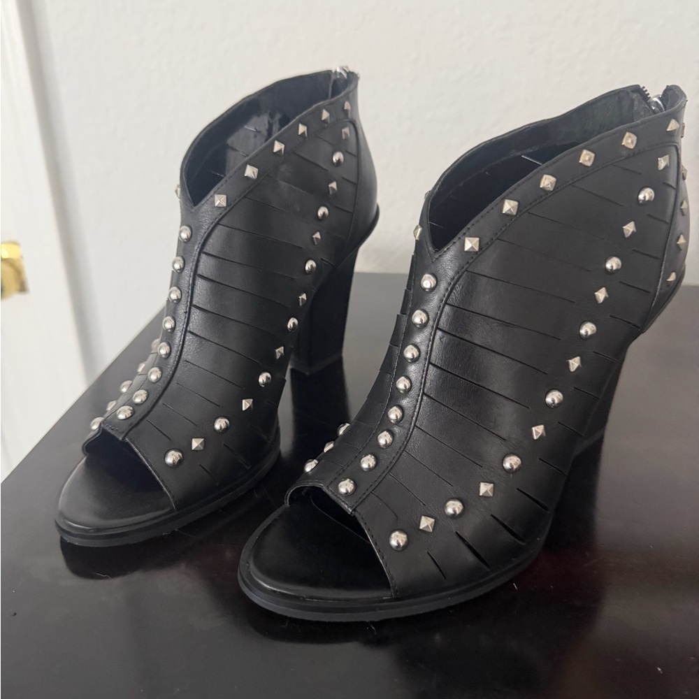 Marc Fisher Black Studded Peep-Toe Booties